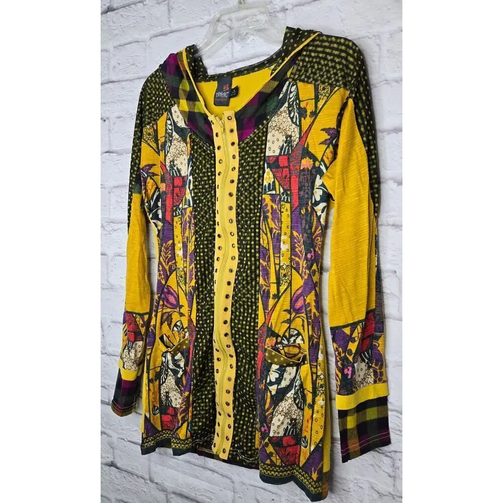 Vintage Anac by Kimi Y2K patchwork wool floral polka dot full zip hoodie Medium.